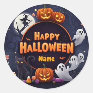 Name Happy Halloween anpassen Runder Aufkleber