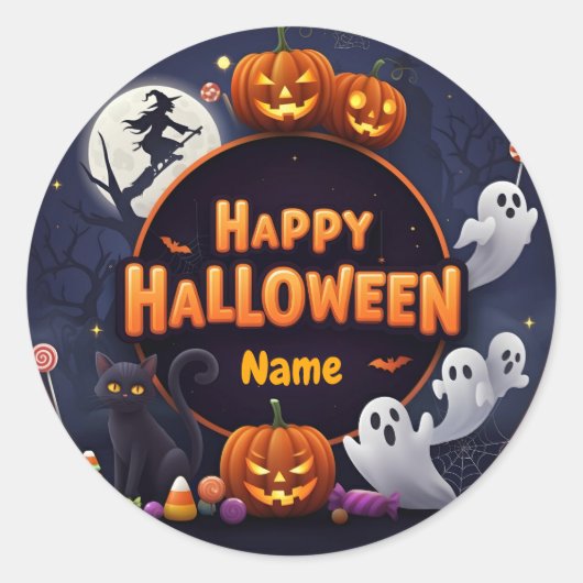 Name Happy Halloween anpassen Runder Aufkleber (Vorderseite)
