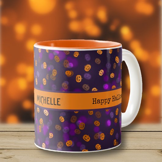 Name, Happy Halloween Kürbislaterne Pumpkins 11oz Zweifarbige Tasse