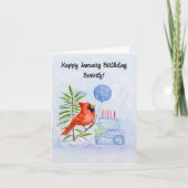 Name Happy January Birthday Cardinal with Cake Karte (Vorderseite)