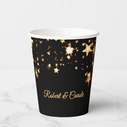 Name, Happy New Year Black & Gold 8oz oder 12oz Pappbecher (Rückseite)