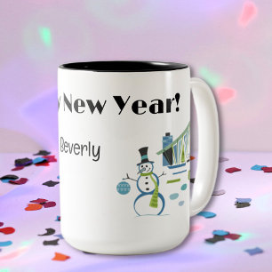 Name, Happy New Year Retro 15oz. Zweifarbige Tasse