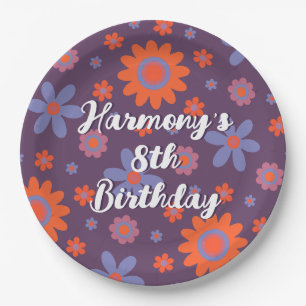 Name Happy Retro Blume 70er Daisy Funny Niedlich h Pappteller