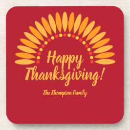 Name Happy Thanksgiving Yellows auf Red hinzufügen Getränkeuntersetzer