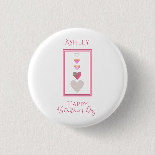 Name Happy Valentine's Day Niedlich Heart Button (Vorderseite)
