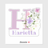 Name Harietta Initial mit Blumendesign Aufkleber (Blatt)