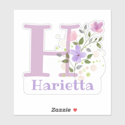 Name Harietta Initial mit Blumendesign Aufkleber (Blatt)
