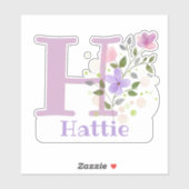 Name Hattie & Initial mit Blumendesign Aufkleber (Blatt)