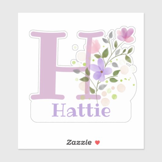 Name Hattie & Initial mit Blumendesign Aufkleber (Blatt)