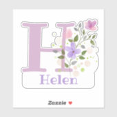 Name Helen & Initial mit Blumendesign Aufkleber (Blatt)