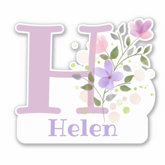 Name Helen & Initial mit Blumendesign Aufkleber (Vorderseite)