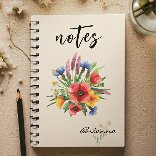 Name || Helles Wasserfarben-Blumenbouquet Notizblock