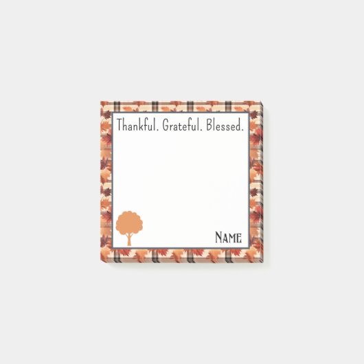 Name, Herbst Karierte Blätter gesegnet Post-it Klebezettel (Vorderseite)
