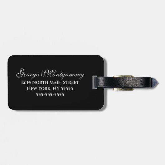 Name Herr-Black Marble Script Monogrammed Gepäckanhänger (Rückseite horizontal)