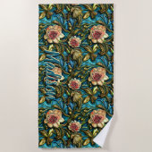 Name hinzufügen, 3D-Rosa-Blume Grüne Blätter auf B Strandtuch (Vorderseite)