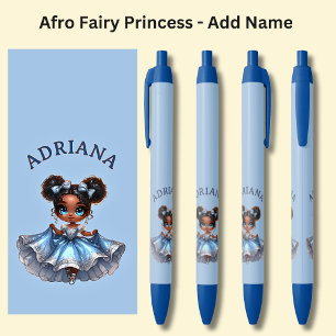 Name hinzufügen, Afro Fairy Princess auf Blau Kugelschreiber