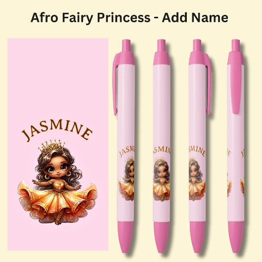Name hinzufügen, Afro Fairy Princess auf Rosa Kugelschreiber