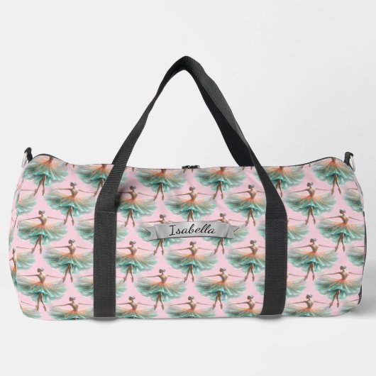 Name hinzufügen, Aqua Apricot tanzen Ballerina auf Duffle Bag (Vorderseite)