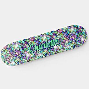 Name hinzufügen, Aqua Blue Pink Mermaid Scales Skateboard
