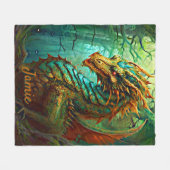 Name hinzufügen, Aqua Gold Forest Dragon Fleecedecke (Vorderseite (Horizontal))