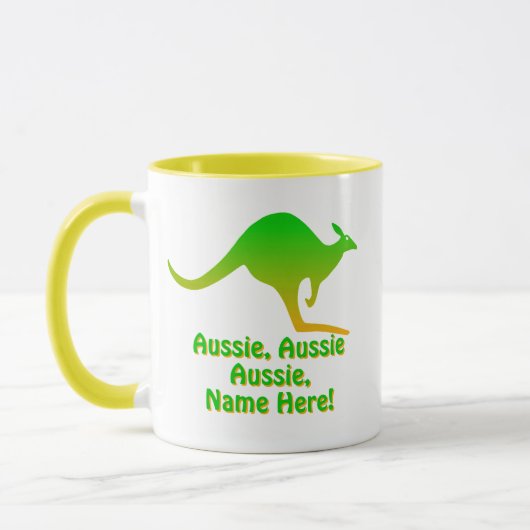 Name hinzufügen, Aussie Aussie Aussie Green Gold K Tasse (Links)