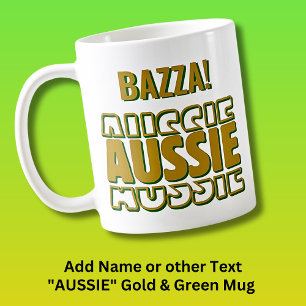 Name hinzufügen, AUSSIE AUSSIE, Gold & Green Typog Kaffeetasse