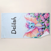 Name hinzufügen - Baby Dragon Wings & Blume auf Bl Strandtuch (Vorderseite)