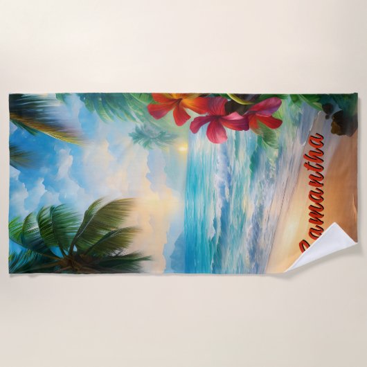 Name hinzufügen, Beachszene mit roten Blume Strandtuch (Vorderseite)