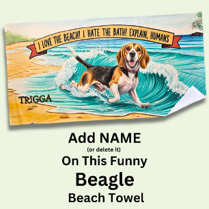 Name hinzufügen, Beagle-Hund in Wellen laufen Strandtuch