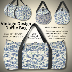 Name hinzufügen, Blaues Vintage-French-Village-Pri Duffle Bag