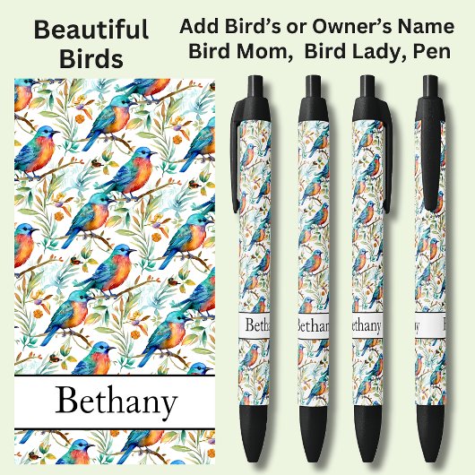 Name hinzufügen, Blauorange farbige Vögel Kugelschreiber