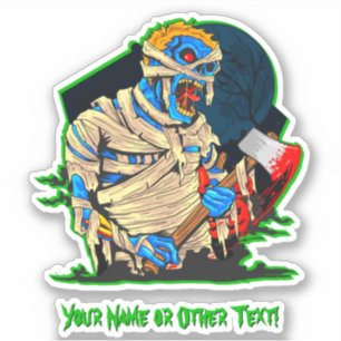 Name hinzufügen, Blue Zombie Mummy Ax Murderer Blo Aufkleber
