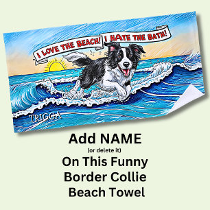 Name hinzufügen, Border Collie Hund, der in den We Strandtuch