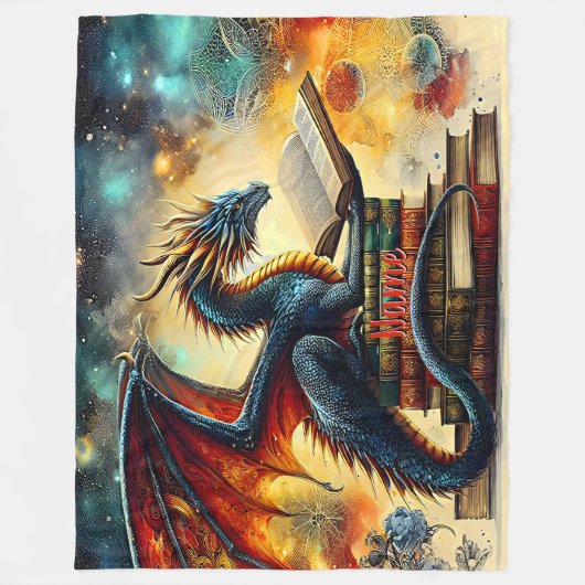 Name hinzufügen, Buchdrache für Fantasy Reader Boo Fleecedecke (Vorderseite)