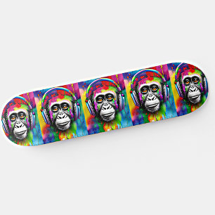 Name hinzufügen, Bunter Affe mit Kopfhörern Skateboard