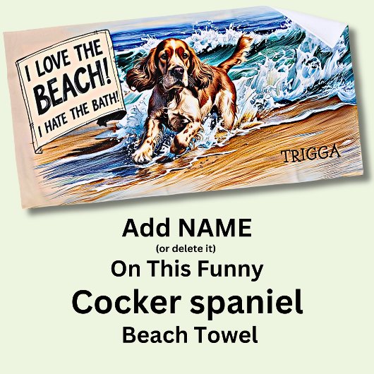 Name hinzufügen, Cocker Spaniel Splashing in Waves Strandtuch