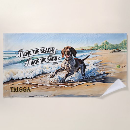 Name hinzufügen, deutscher Kurzzeiger in Wellen Strandtuch (Vorderseite)