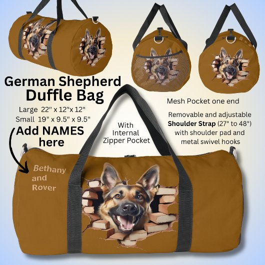 Name hinzufügen, deutscher Schäferhund, der aus Duffle Bag