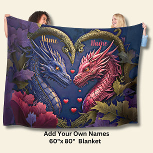 Name hinzufügen, Dragon für blaue und rosa Paare Fleecedecke