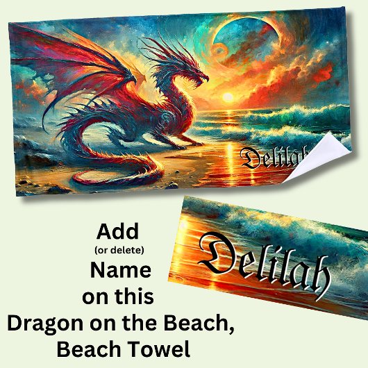 Name hinzufügen, Dragon on Beach bei Sunset Strandtuch