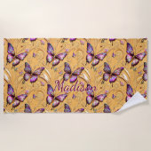 Name hinzufügen, Fantasie Butterfly Mauve Iridesce Strandtuch (Vorderseite)