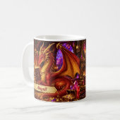 Name hinzufügen, Fantasy-Drache mit Buch und Kaffe Kaffeetasse (Vorderseite Links)