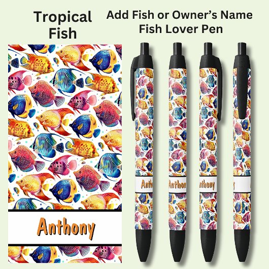 Name hinzufügen, farbenfroher tropischer Fisch Kugelschreiber