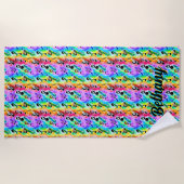 Name hinzufügen, farbige Musiknoten Abstrakt Strandtuch (Vorderseite)