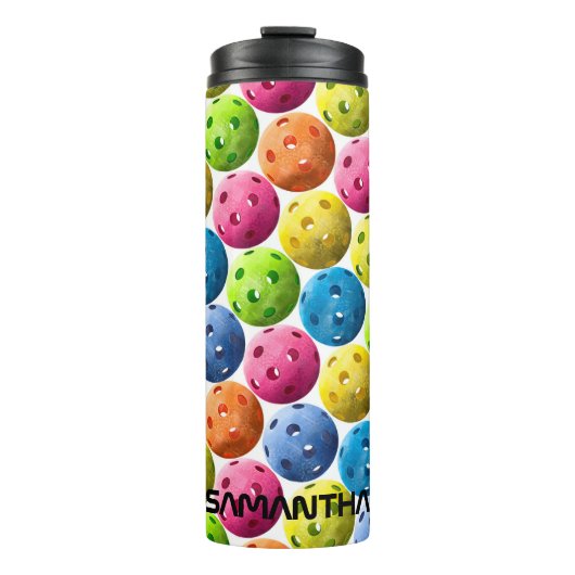 Name hinzufügen - Farbiges Pickleball Thermosbecher (Vorderseite)