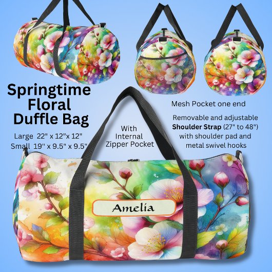 Name hinzufügen, Frühlingsblumen blühen Duffle Bag