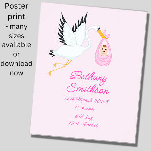 Name hinzufügen - Geburtsdetails Stork Pink Baby K Poster