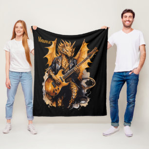 Name hinzufügen, Golden & Black Guitar Dragon Musi Fleecedecke