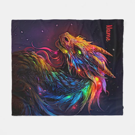 Name hinzufügen, Golden Red Iridescent Dragon Fleecedecke (Vorderseite (Horizontal))