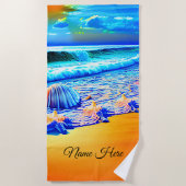 Name hinzufügen, Golden Sands Ocean Waves Muscheln Strandtuch (Vorderseite)